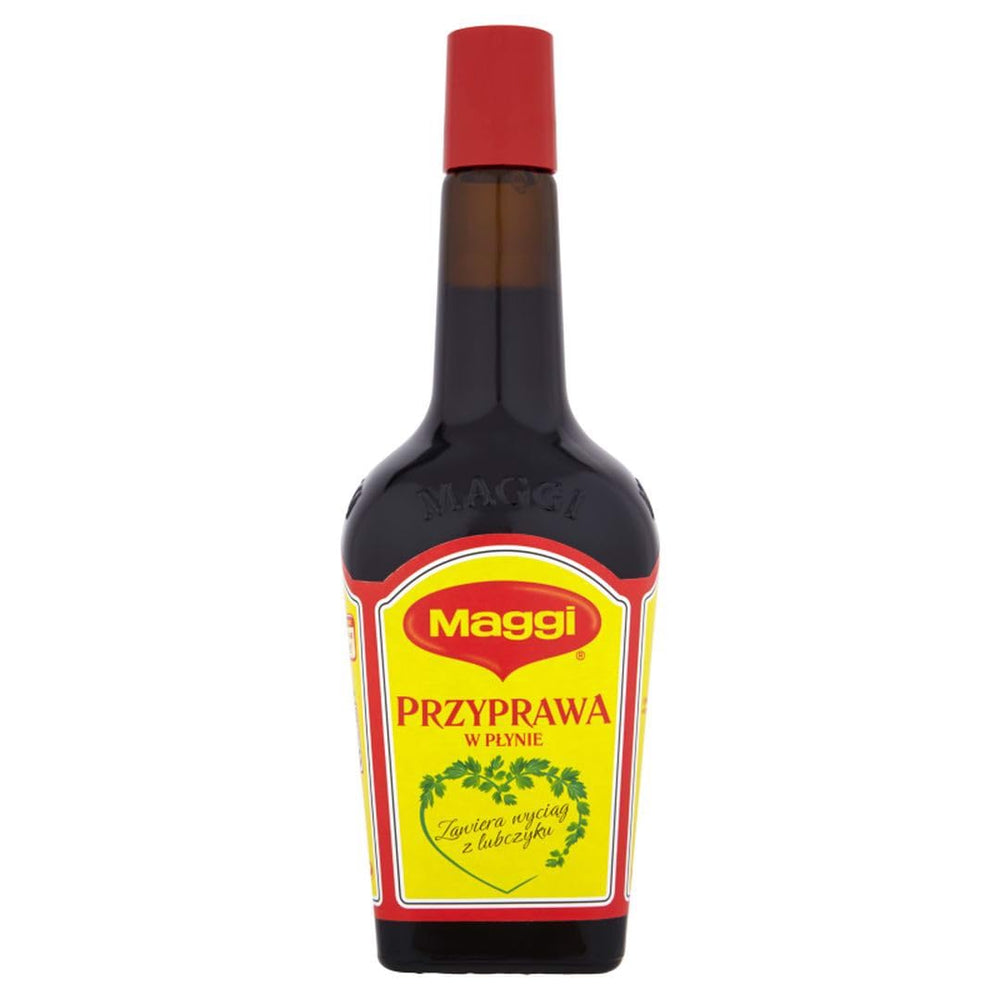 Winiary Maggi botella frontal con etiqueta clara y gran formato para ahorro