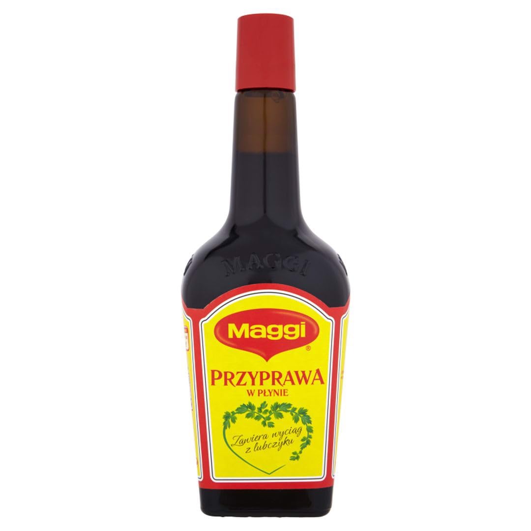 Winiary Maggi botella frontal con etiqueta clara y gran formato para ahorro