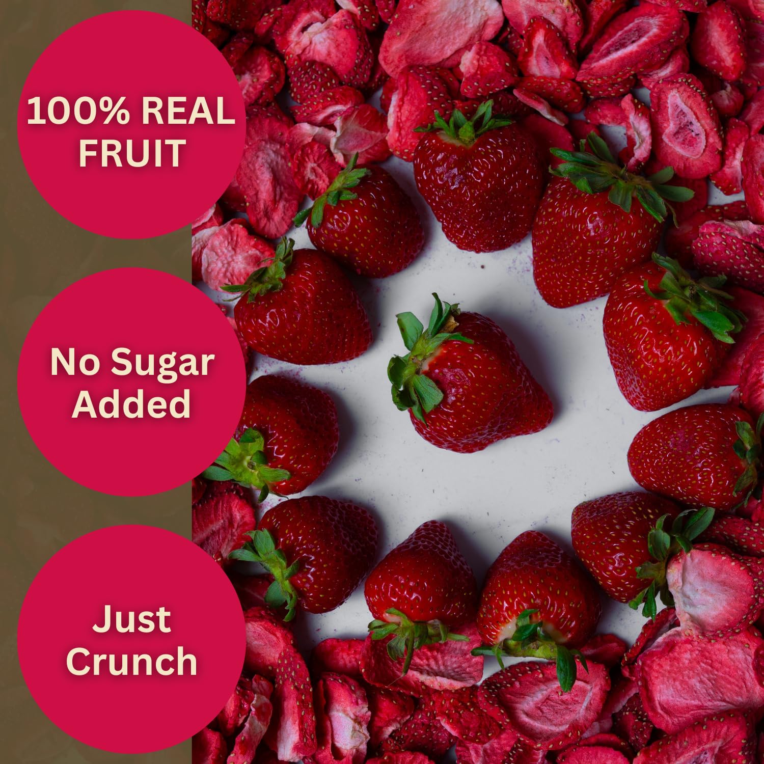 wise harvest bolsa abierta con fresas liofilizadas lista para comer