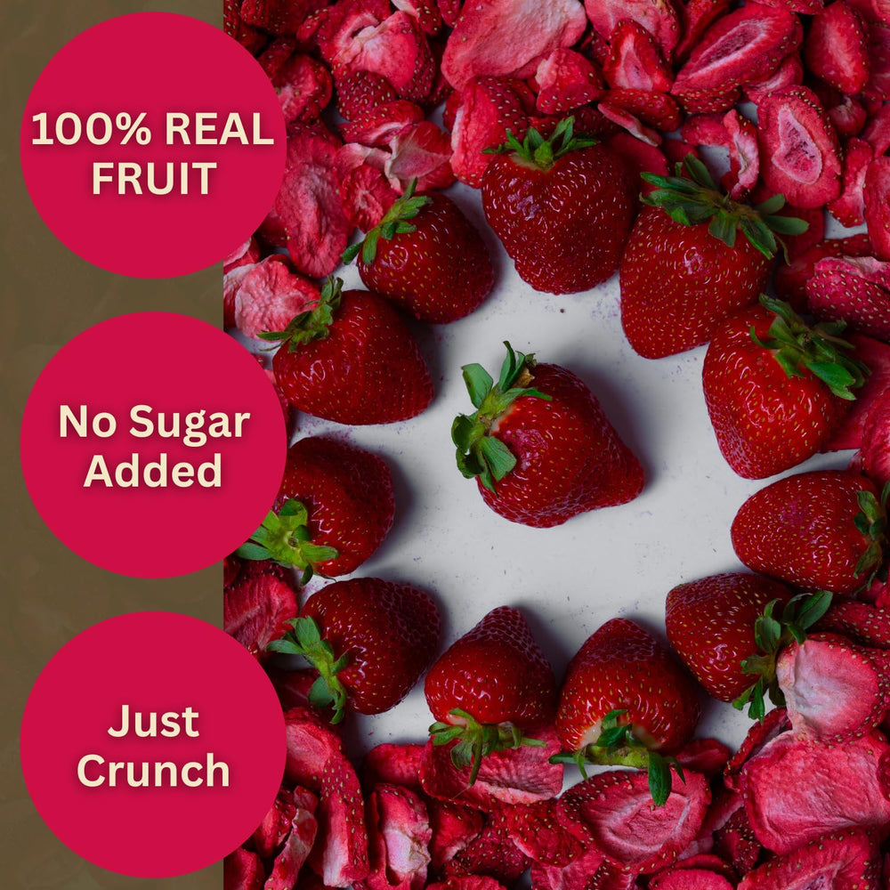wise harvest bolsa abierta con fresas liofilizadas lista para comer