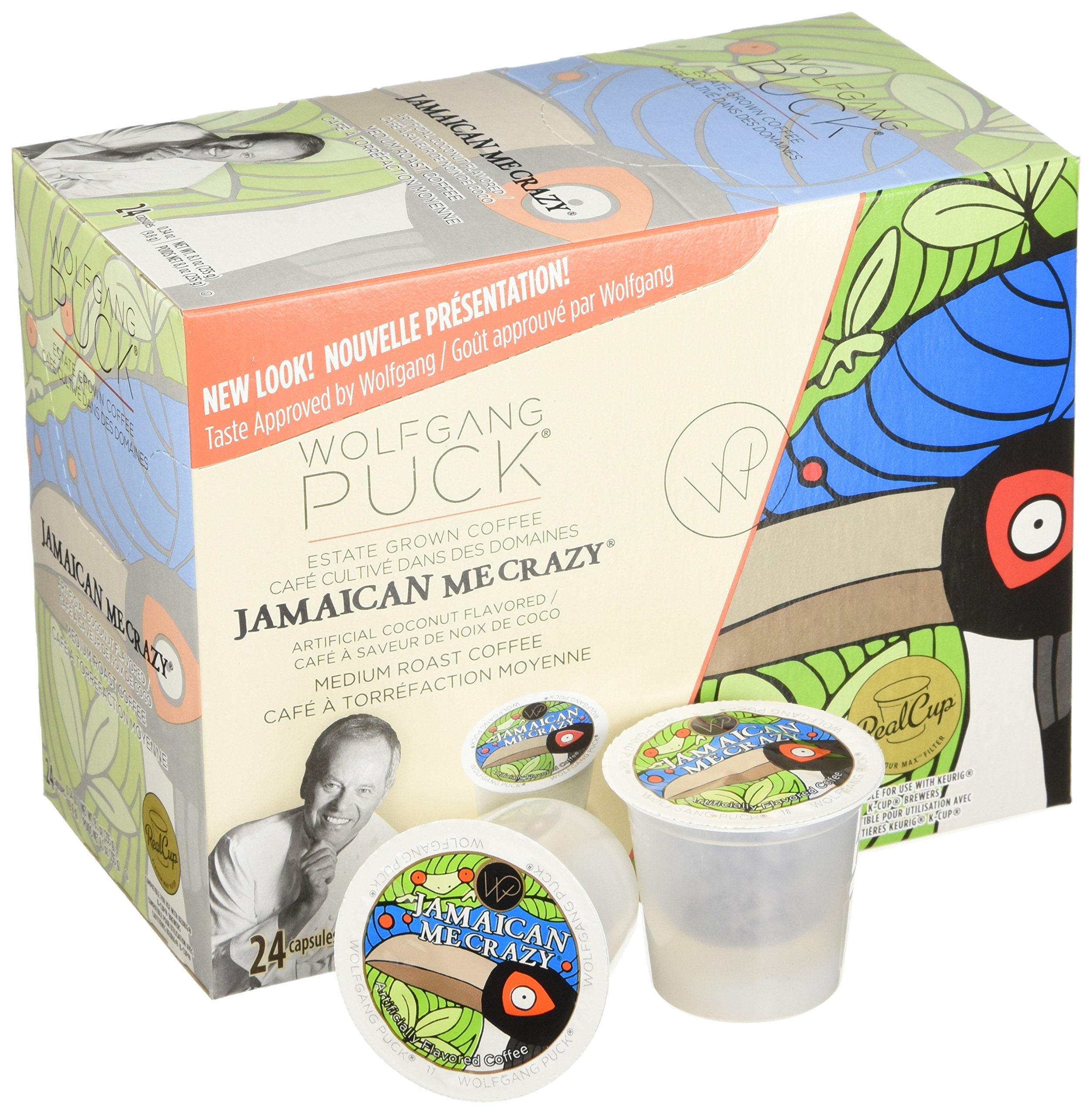 Wolfgang Puck cápsula K-Cup abierta mostrando el café molido y frescura sellada