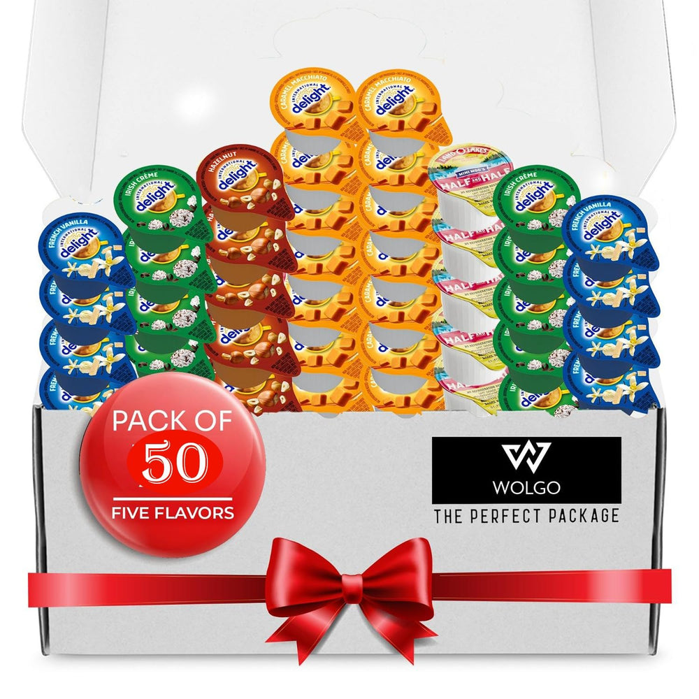 Wolgo pack frente con 50 mini cremas y variedad de sabores para conveniencia