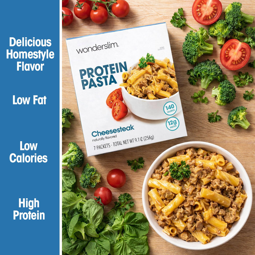 Wonderslim tazón con pasta preparada, comida rápida y alta en proteína