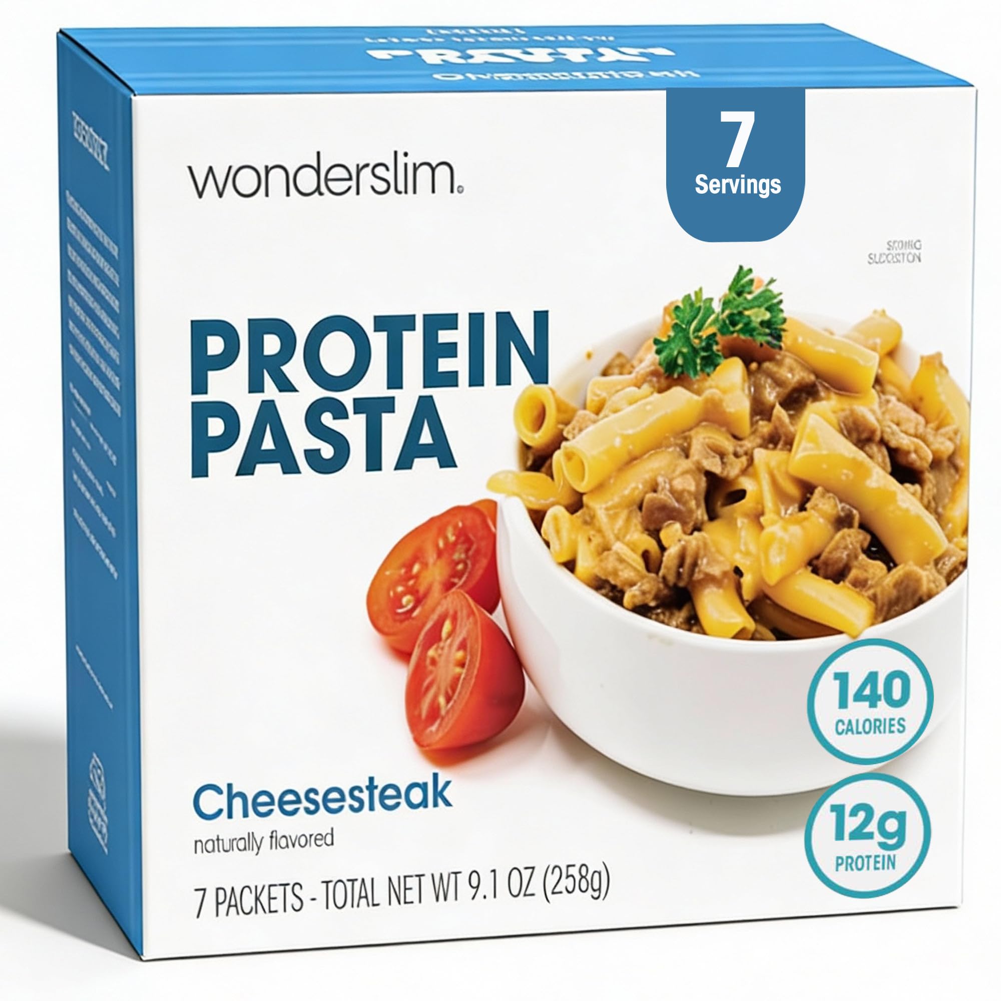 Wonderslim empaque frontal muestra cheesesteak macaroni y conveniencia