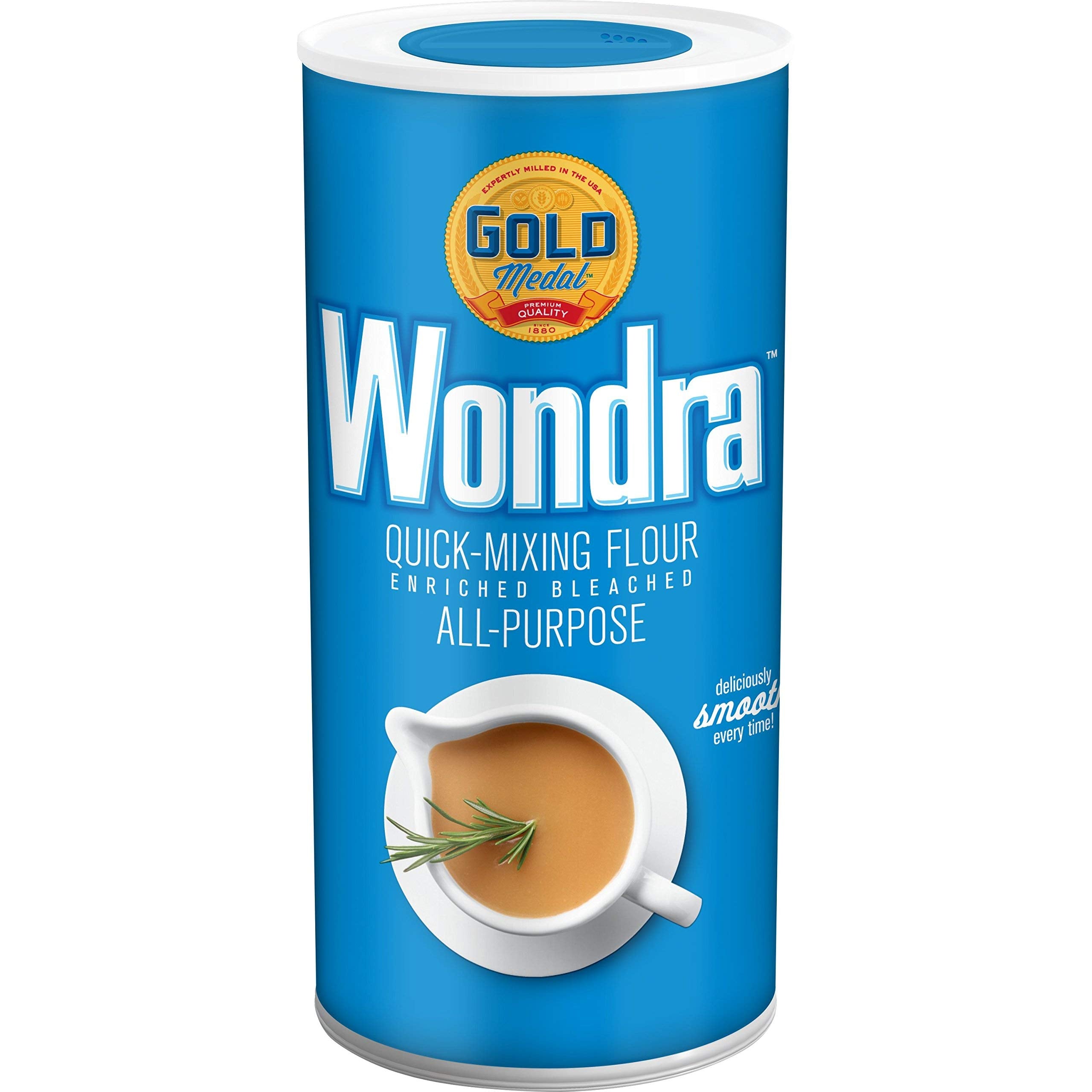 Wondra Gold Medal frente del paquete mostrando tamaño y facilidad de uso