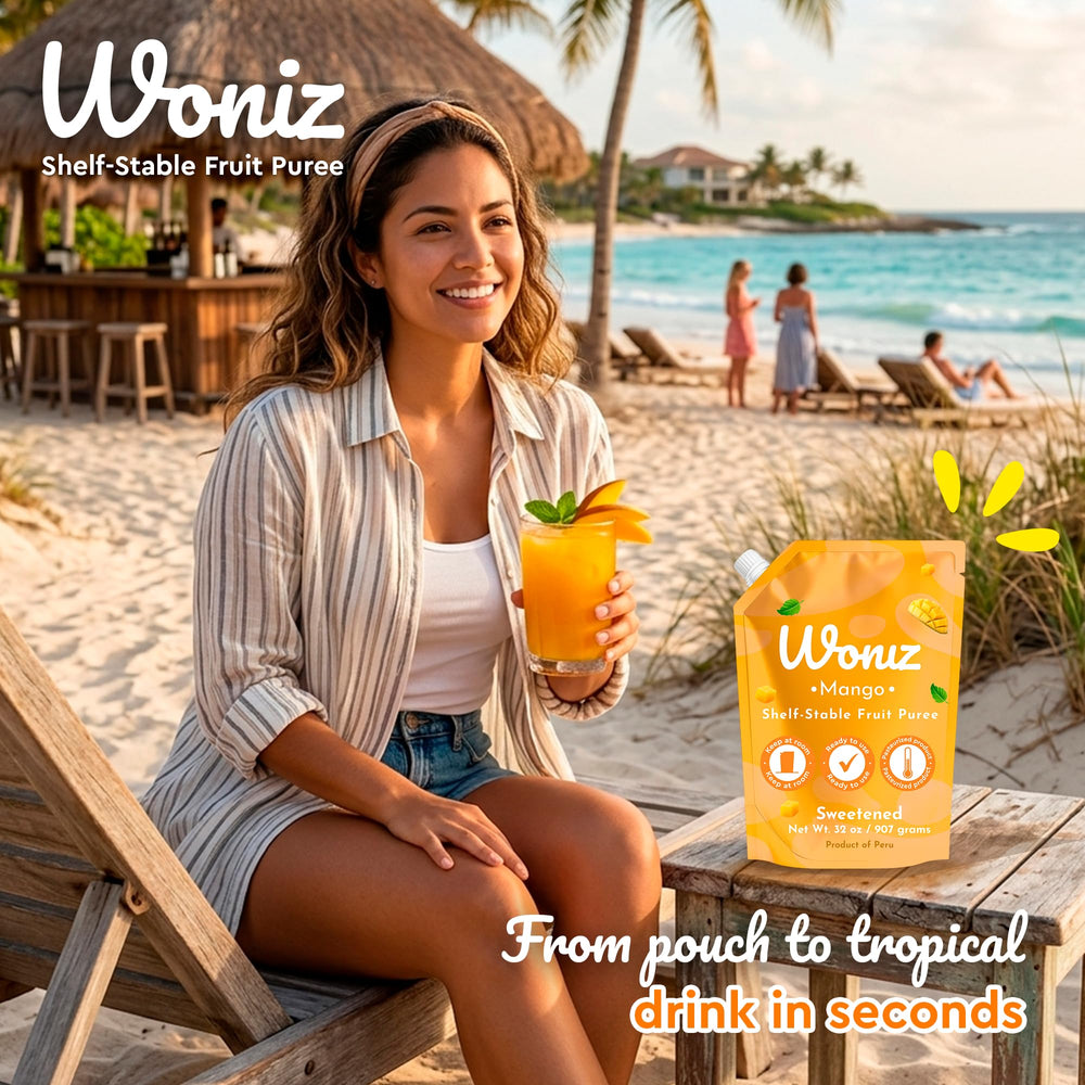 Woniz envase 32 oz junto a una mano para comparar tamaño práctico