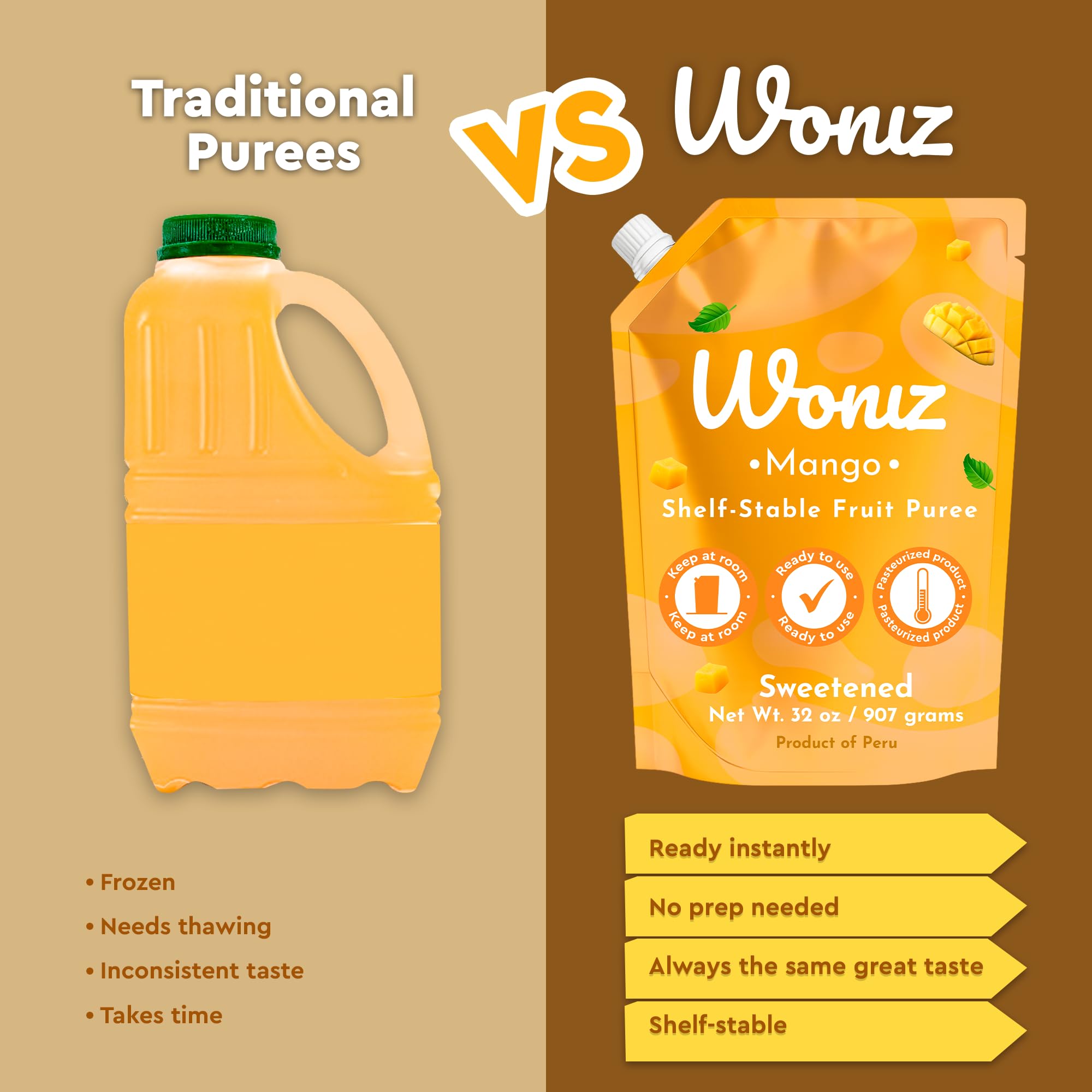 Woniz pouch de puré de mango en cocina familiar, ahorro de tiempo