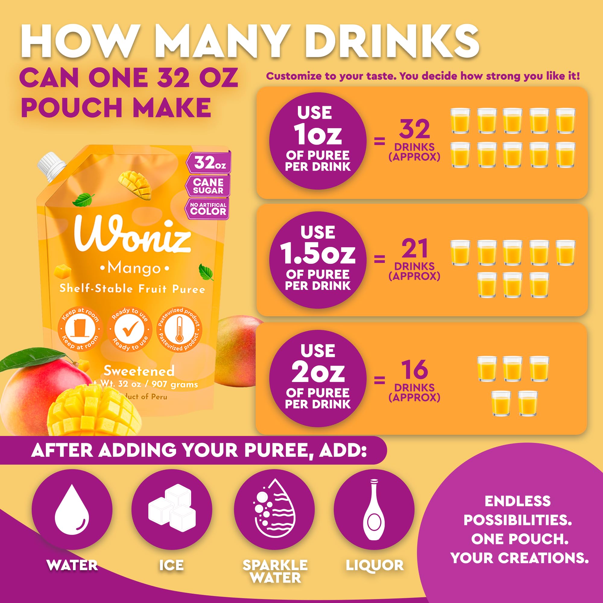 Woniz puré de mango integrado en un vaso de licuado refrescante
