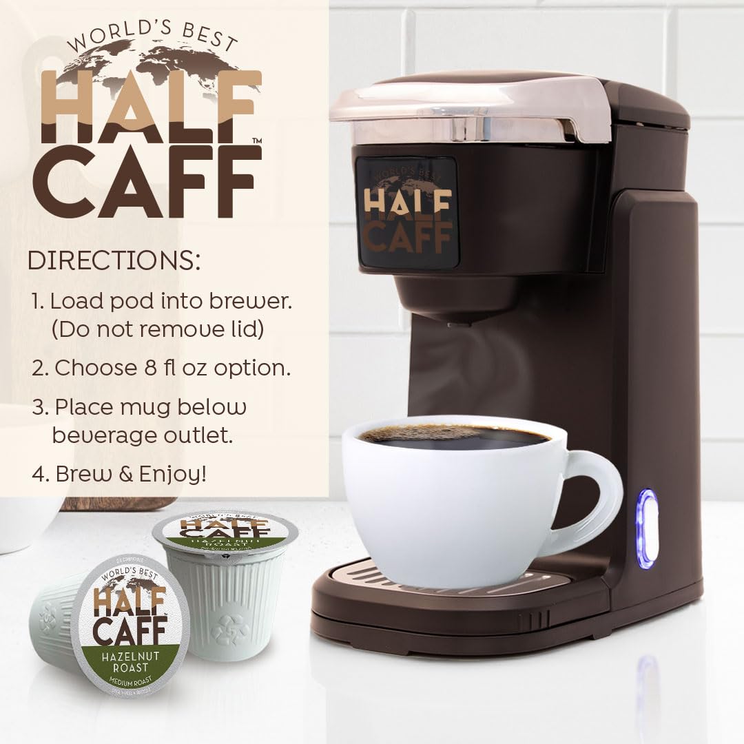 World's Best Half Caff escena de desayuno que sugiere sabor acogedor y conveniencia