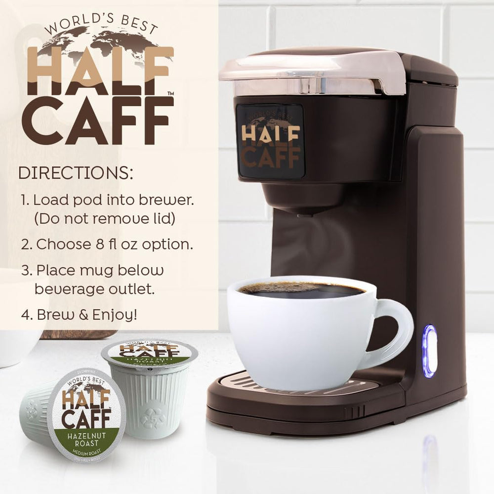 World's Best Half Caff escena de desayuno que sugiere sabor acogedor y conveniencia