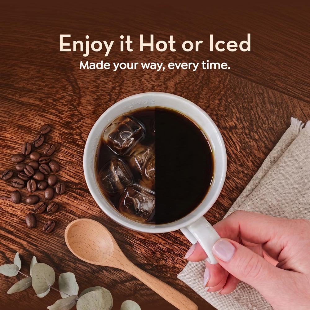 World's Best Half Caff etiqueta de tueste San Diego que indica producción solar