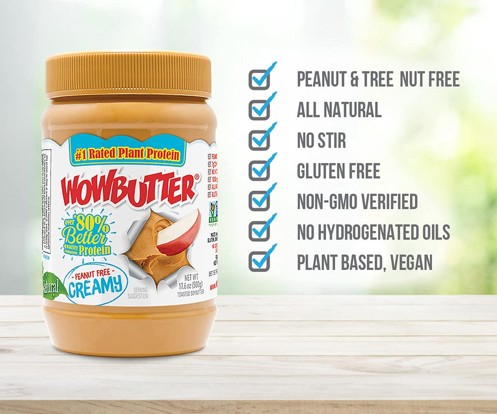 Mesa de desayuno con WOWBUTTER y frutas, opción familiar y versátil