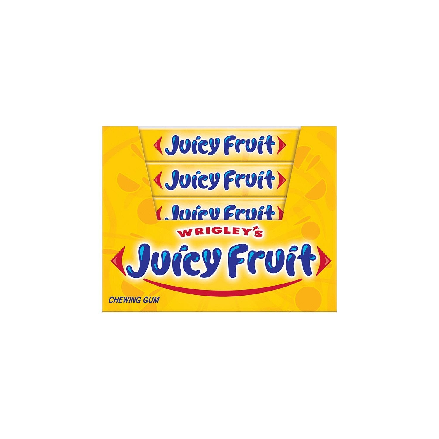 Wrigley's Juicy Fruit chicles fuera del envoltorio detalle de textura y conveniencia para llevar