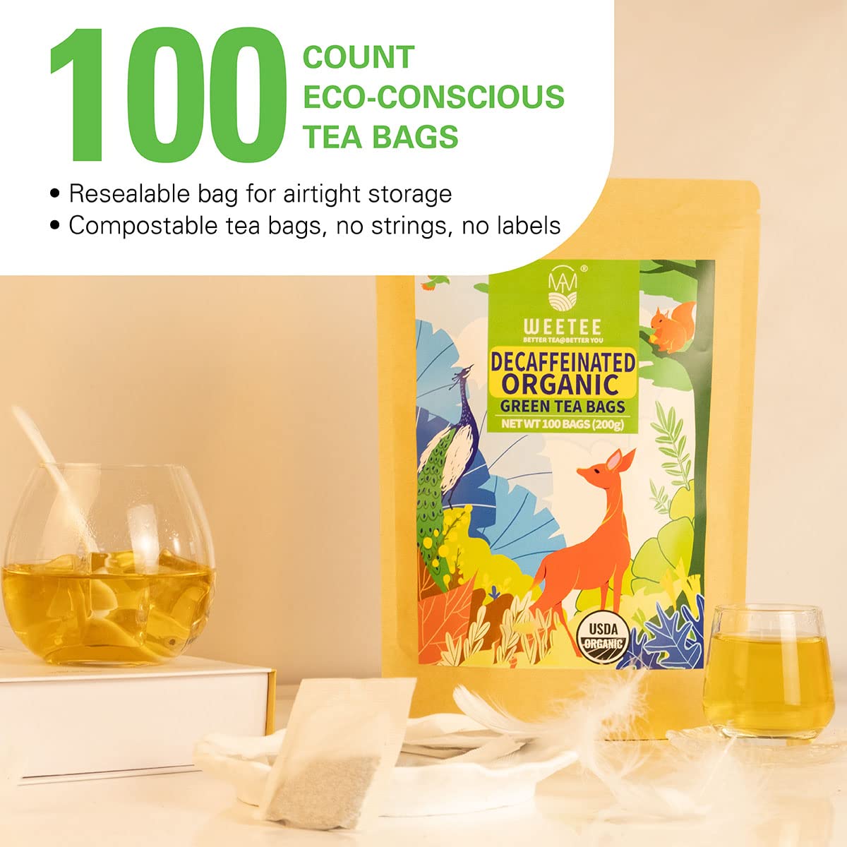 WT WEETEE bolsa kraft resellable abierta, mantiene frescura y organiza