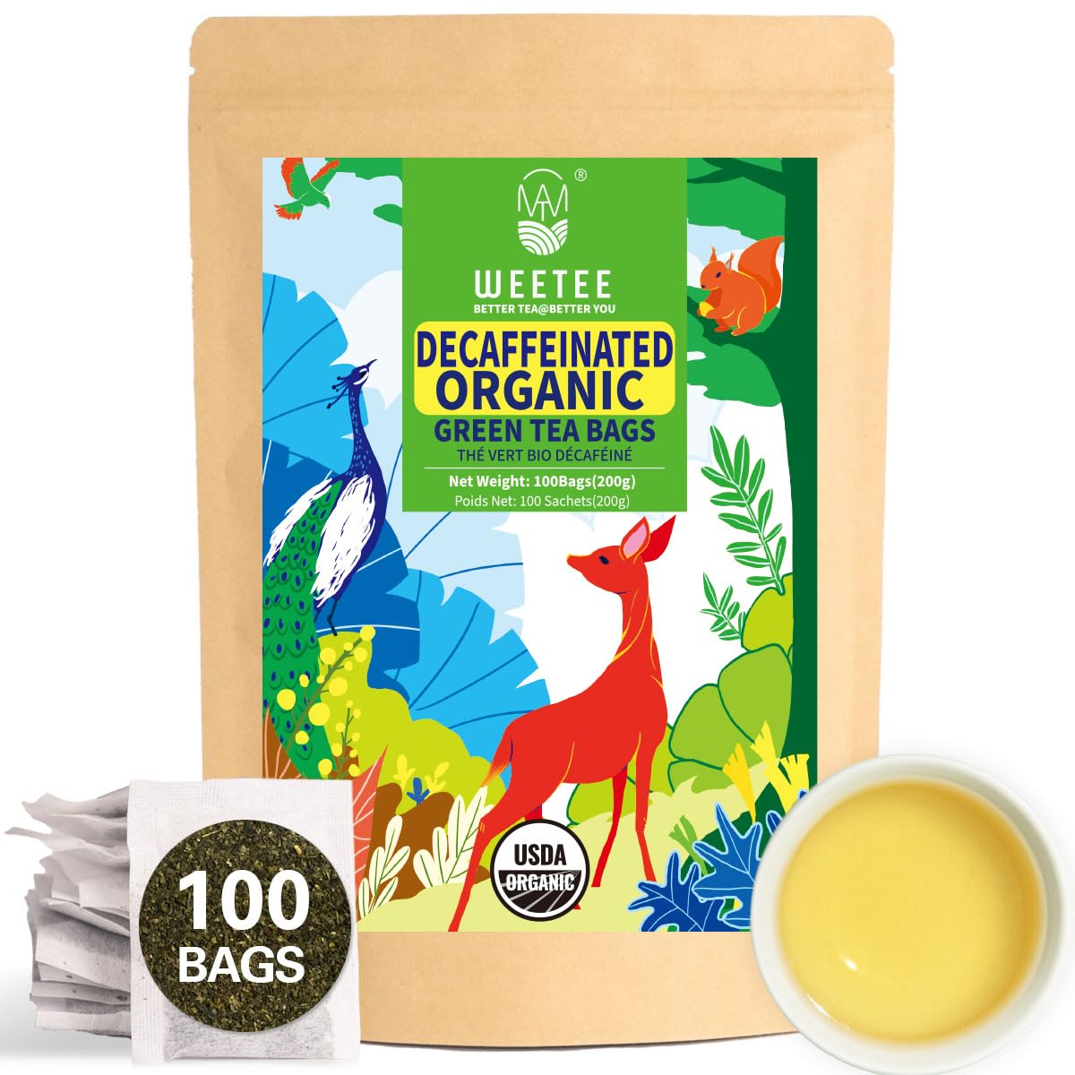 WT WEETEE frente del empaque con 100 bolsas, conservación y conveniencia