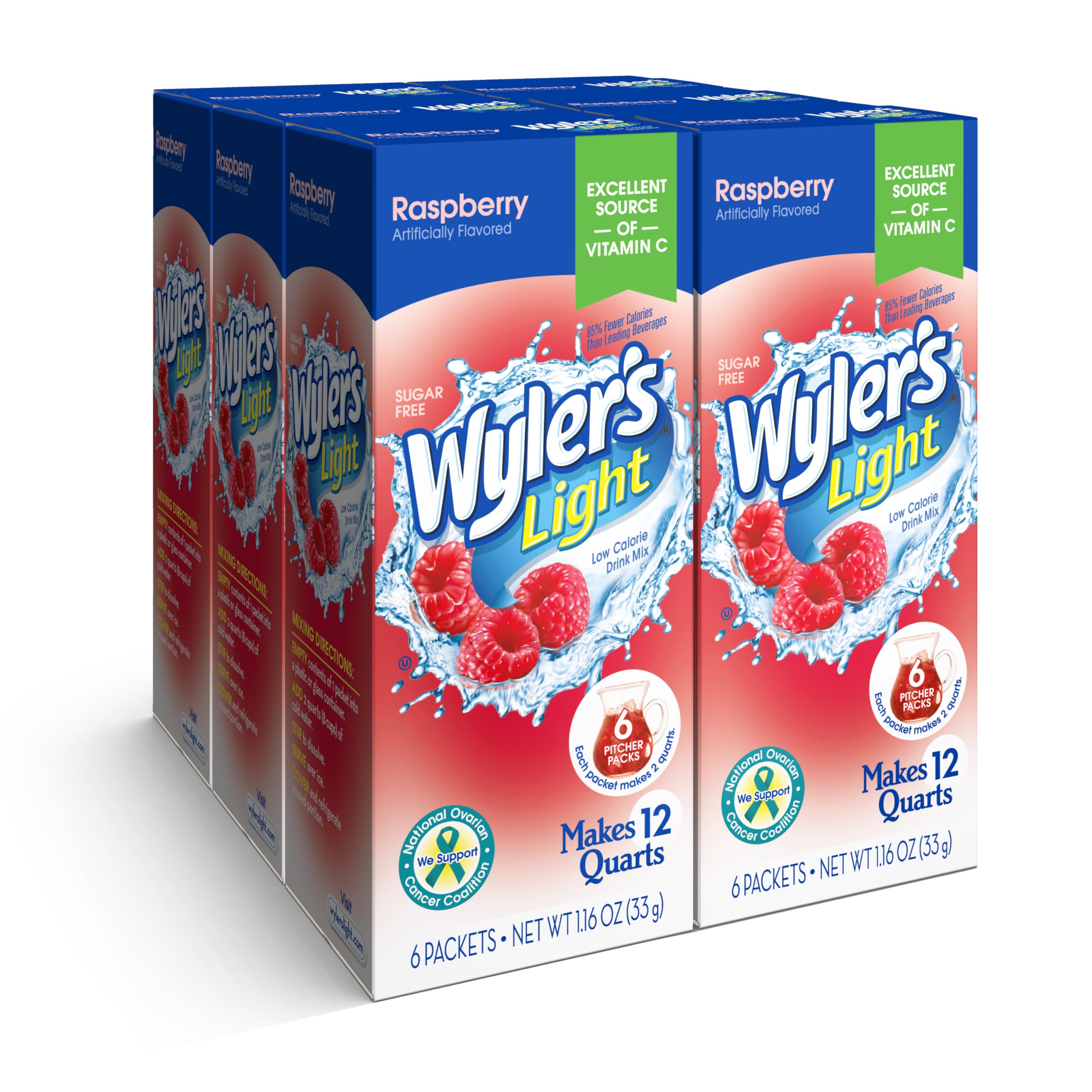 Wyler's Light empaque frontal frambuesa mostrando cantidad y beneficios