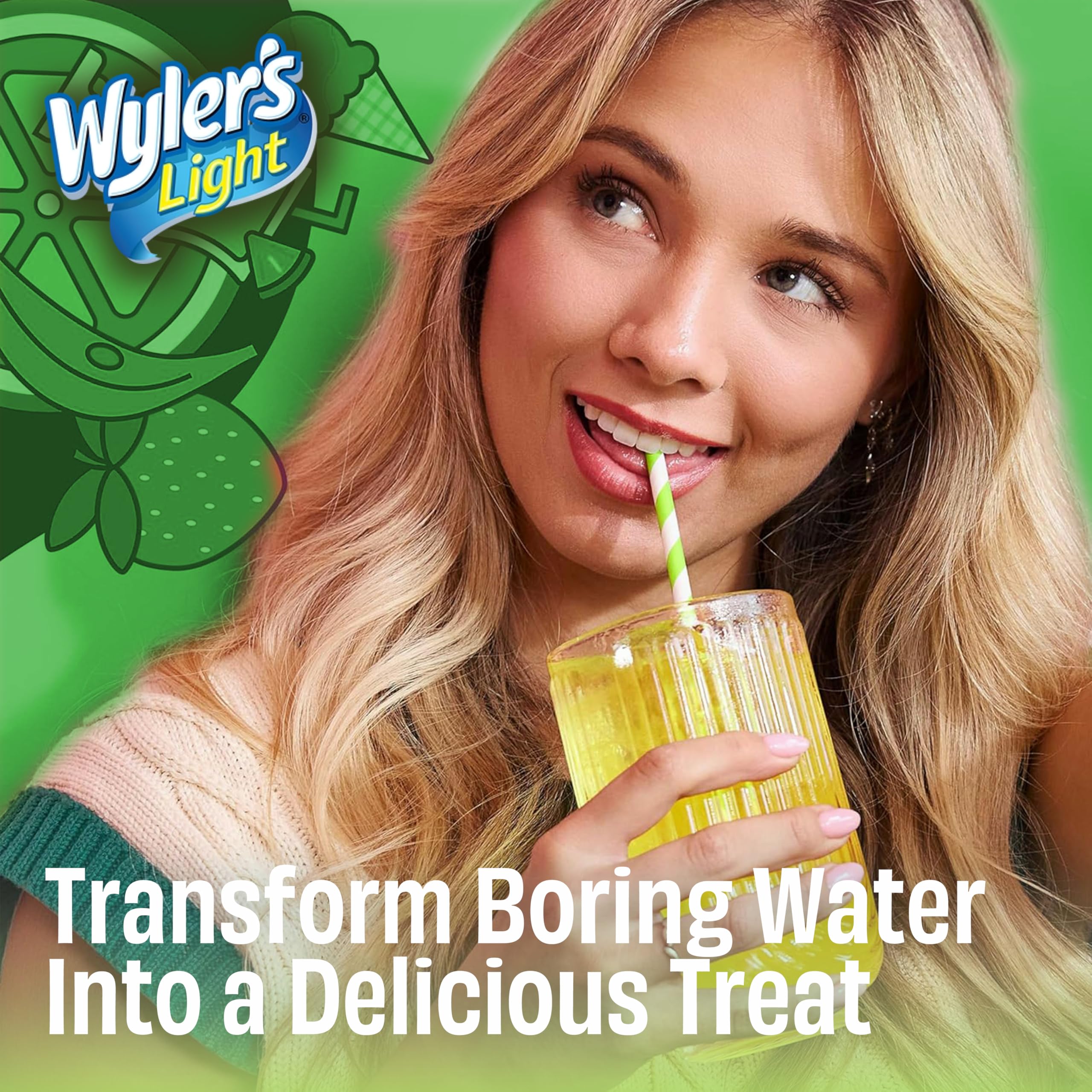 Wyler's Light comparación de tamaño junto a una botella, tamaño portable