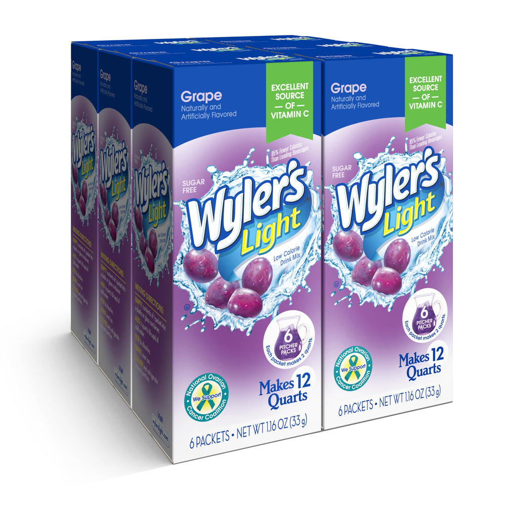 Wyler's Light frente del paquete mostrando cantidad y sabor uva