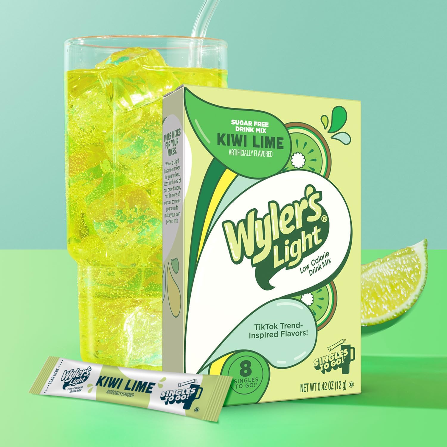 Wyler's Light sobre junto a mano para mostrar tamaño y llevar en bolso