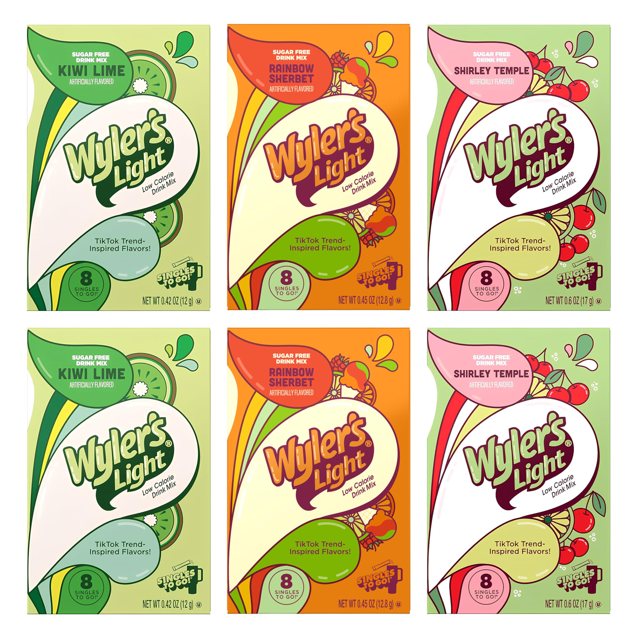 Wyler's Light vista frontal del pack con seis cajas, conveniencia para llevar
