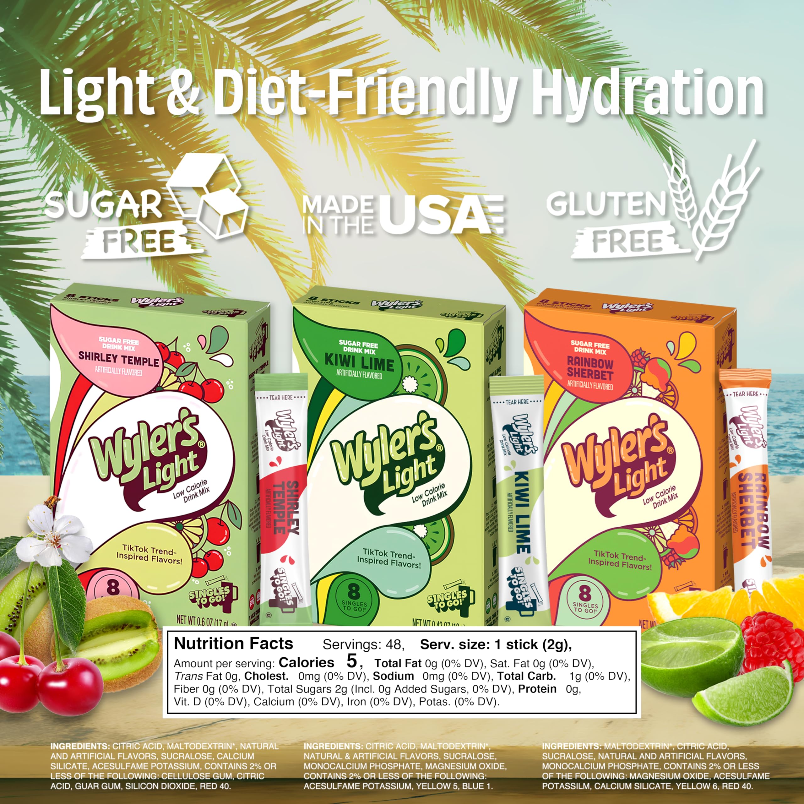 Wyler's Light sobres individuales dispersos, muestra variedad de sabores