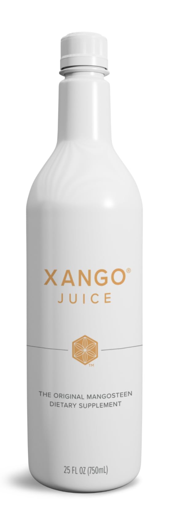 XANGO botella al frente mostrando etiqueta y tamaño para elección segura