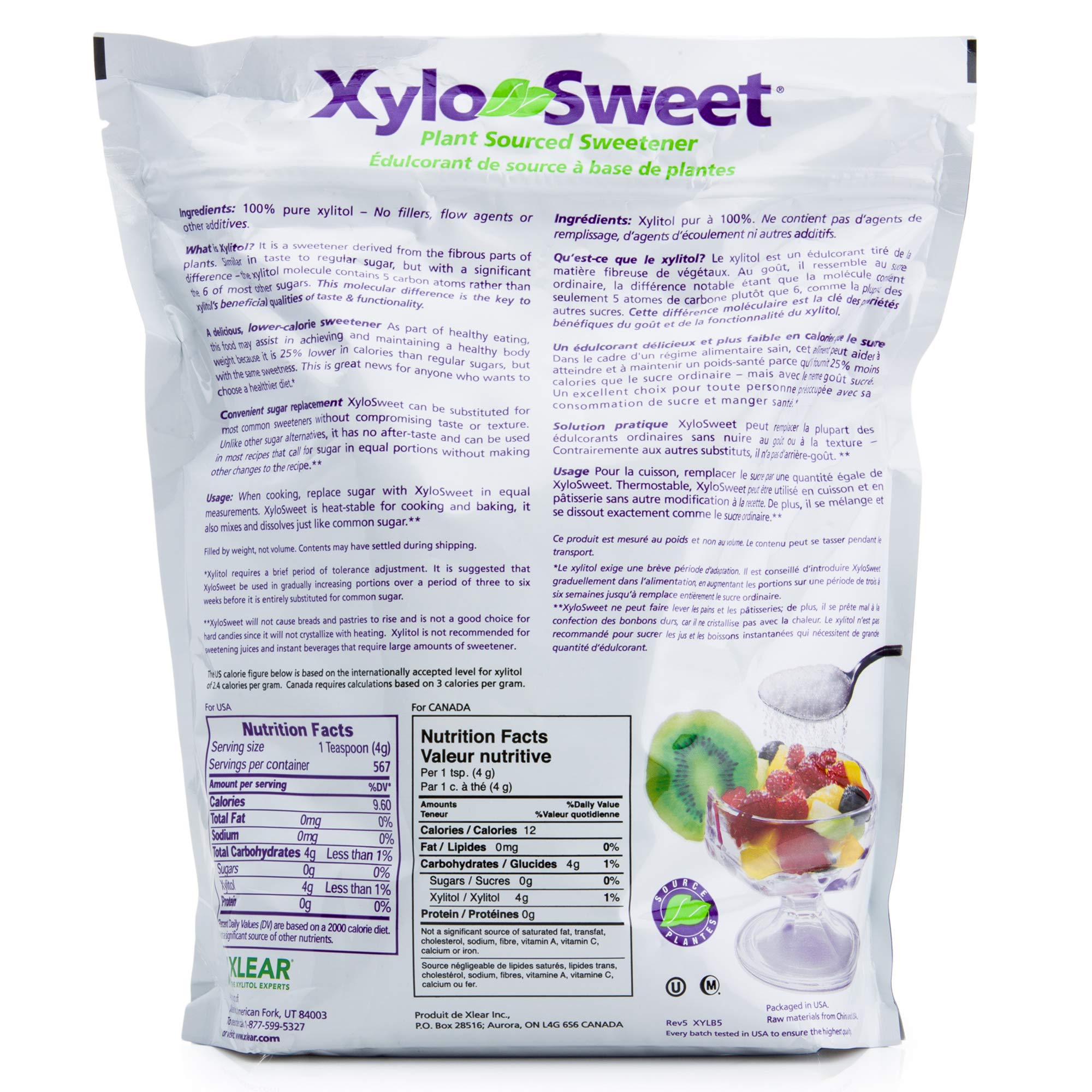 Xlear textura granulada de xilitol lista para medir