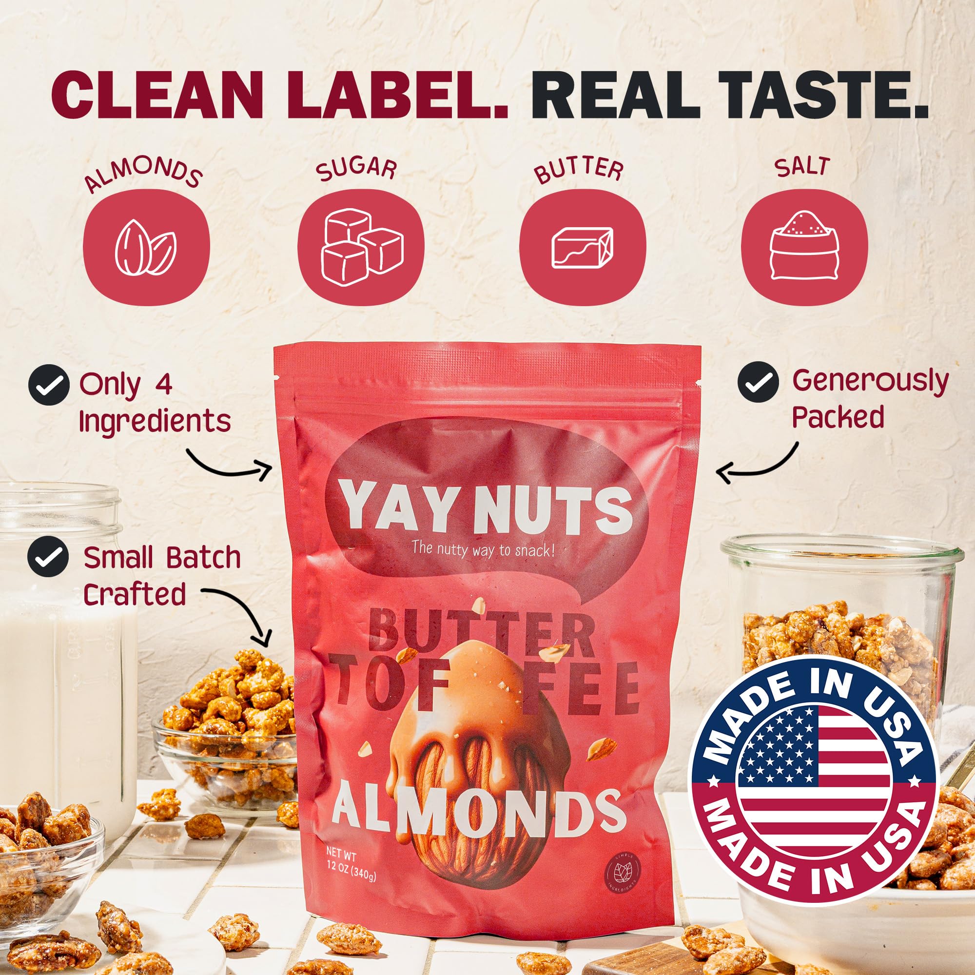 YAY NUTS comparación en mano que muestra tamaño y porción