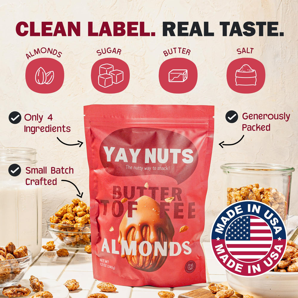 YAY NUTS comparación en mano que muestra tamaño y porción