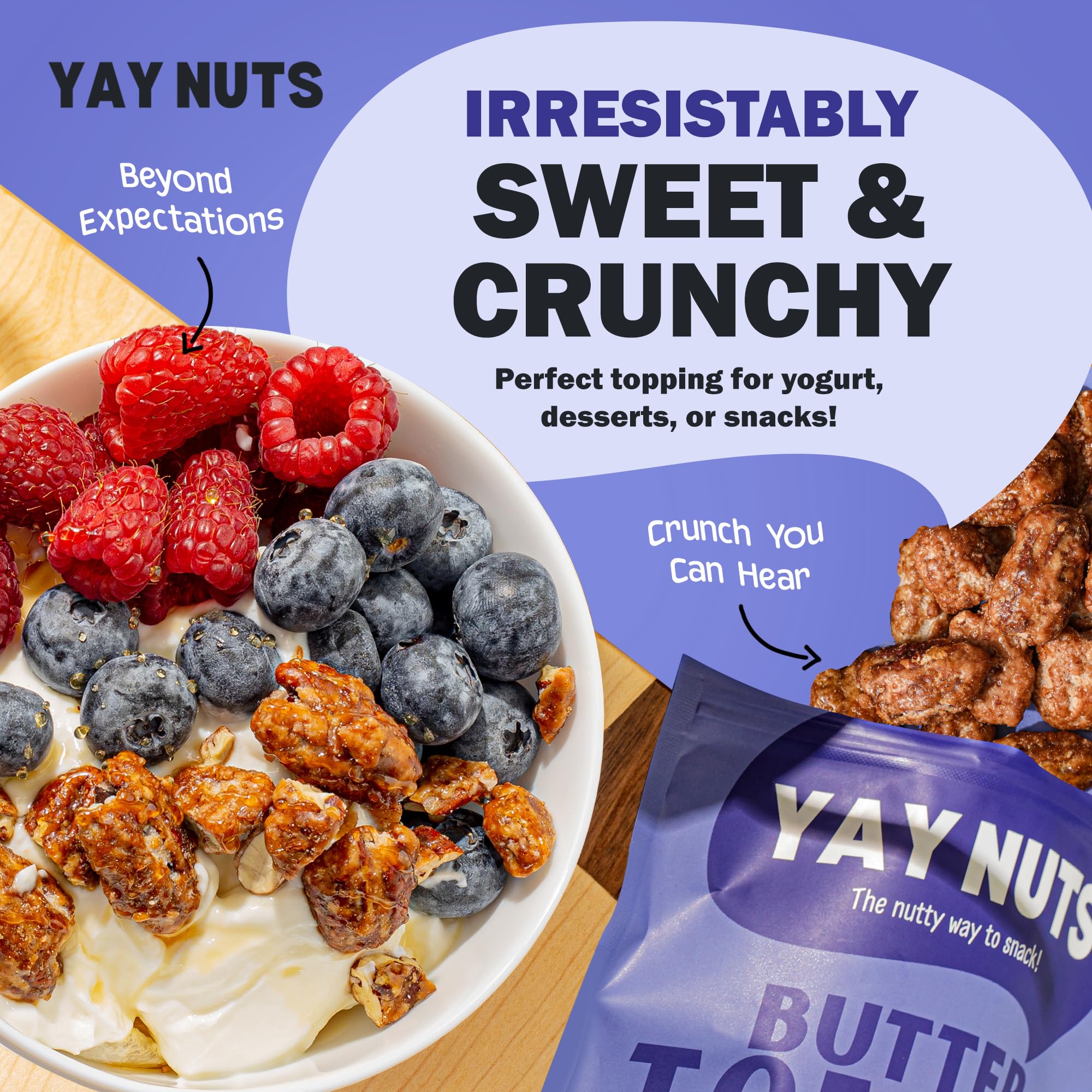 YAY NUTS detalle de etiqueta e ingredientes que indica receta simple y natural