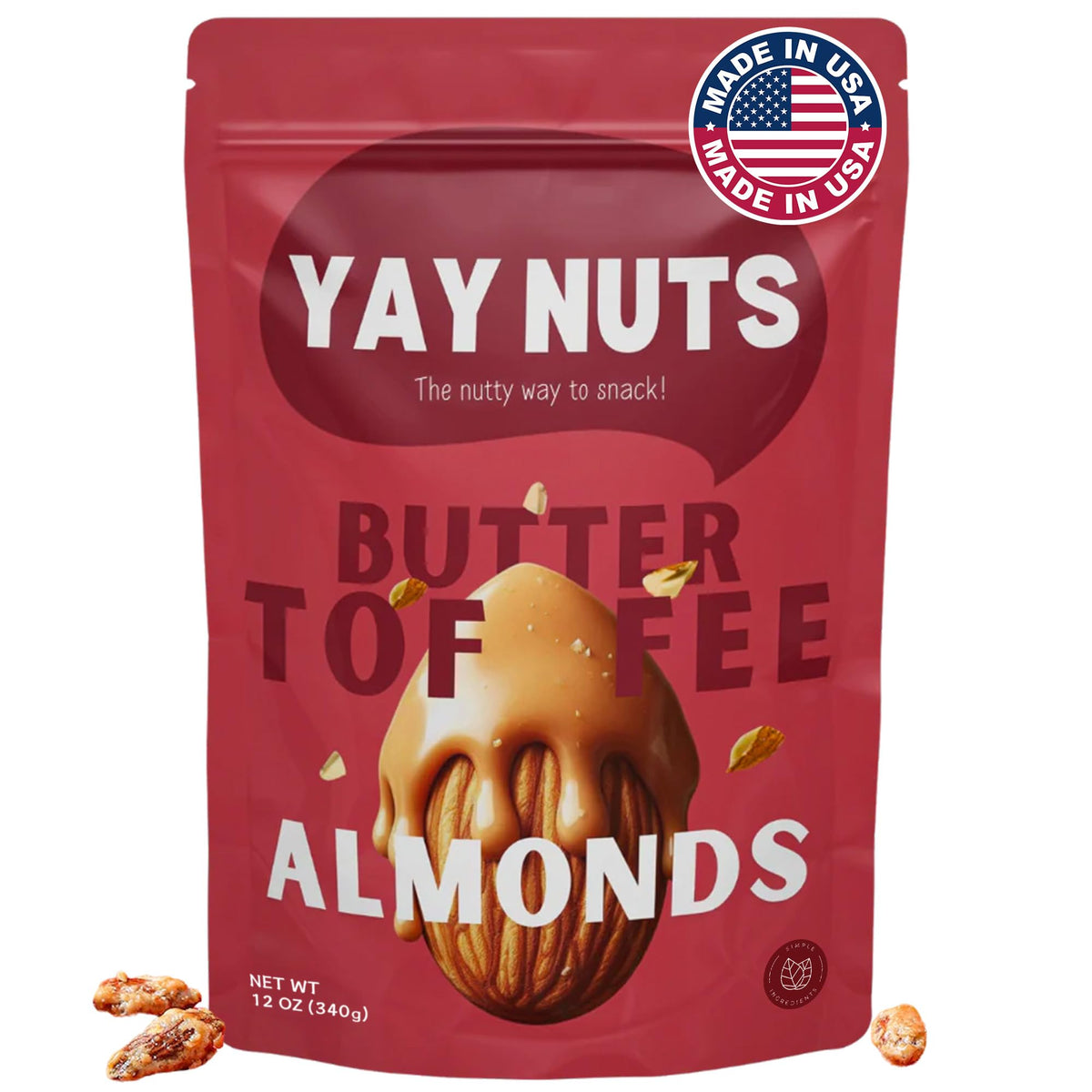 YAY NUTS empaque frontal que muestra bolsa completa y marca