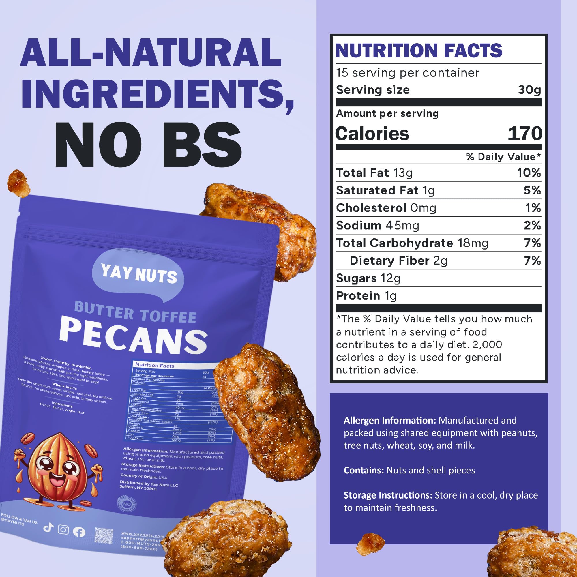 YAY NUTS pecanas en tazón listas para servir, ideal para compartir