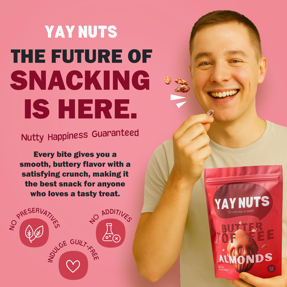 YAY NUTS primer plano de almendras toffee con textura crujiente