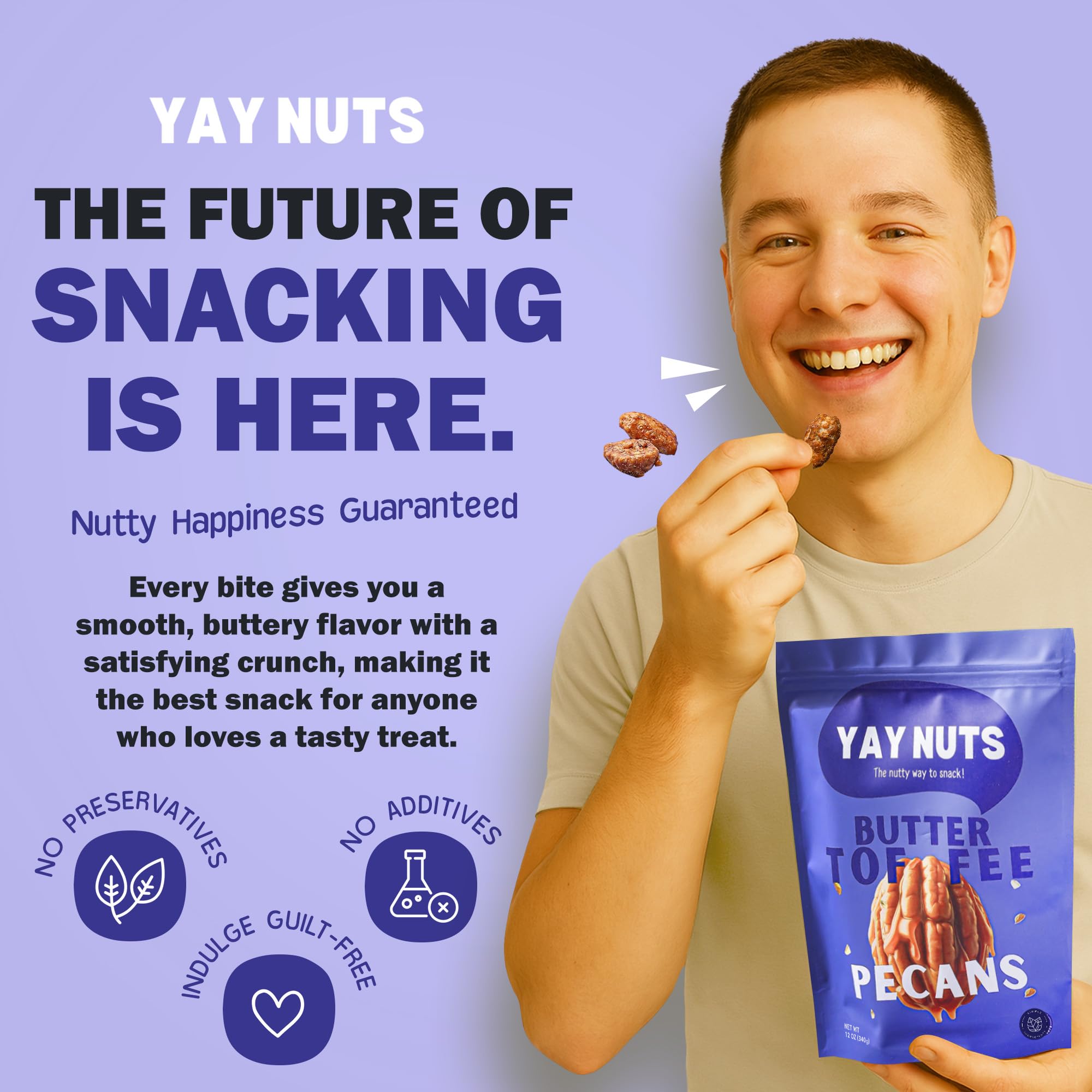YAY NUTS primer plano textura de toffee crujiente mostrando detalle y sabor