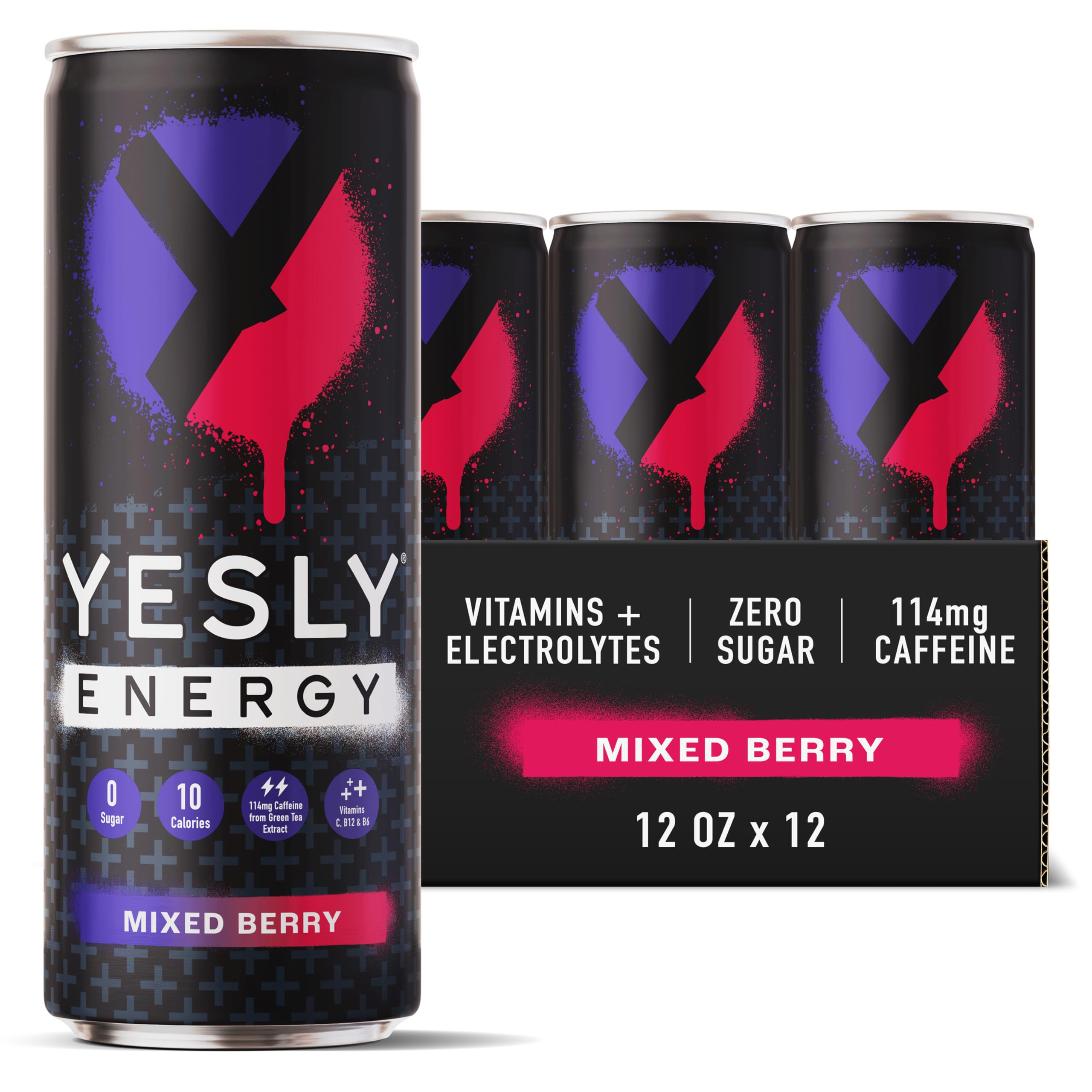 Yesly lata frontal Mixed Berry mostrando diseño y energía refrescante