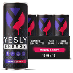 Yesly lata frontal Mixed Berry mostrando diseño y energía refrescante