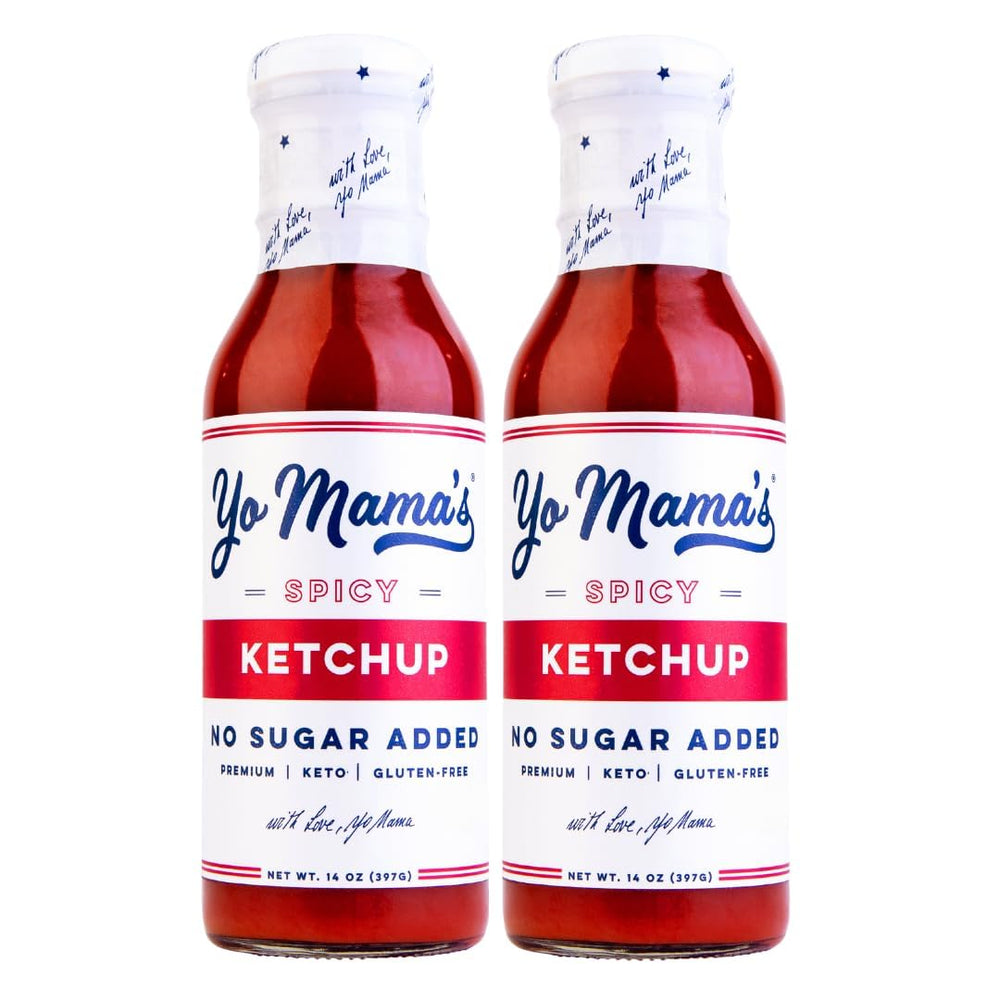 Yo Mama’s Foods botella frontal mostrando etiqueta y beneficios keto