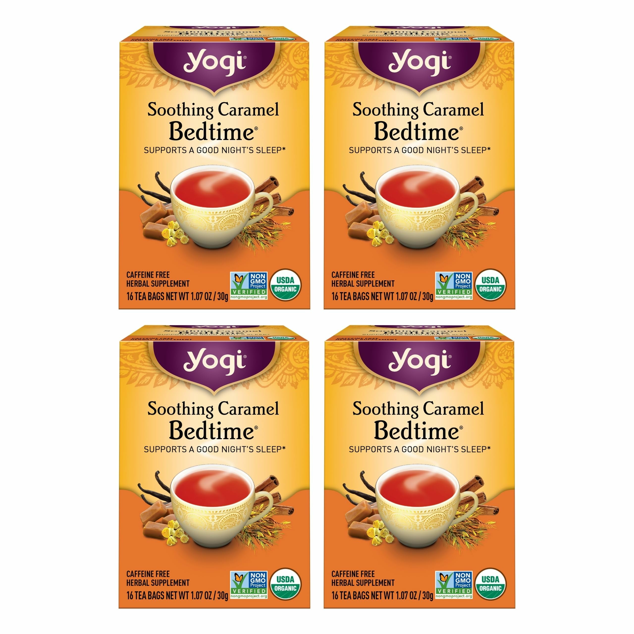 Yogi empaque frontal mostrando diseño y beneficios para relajación