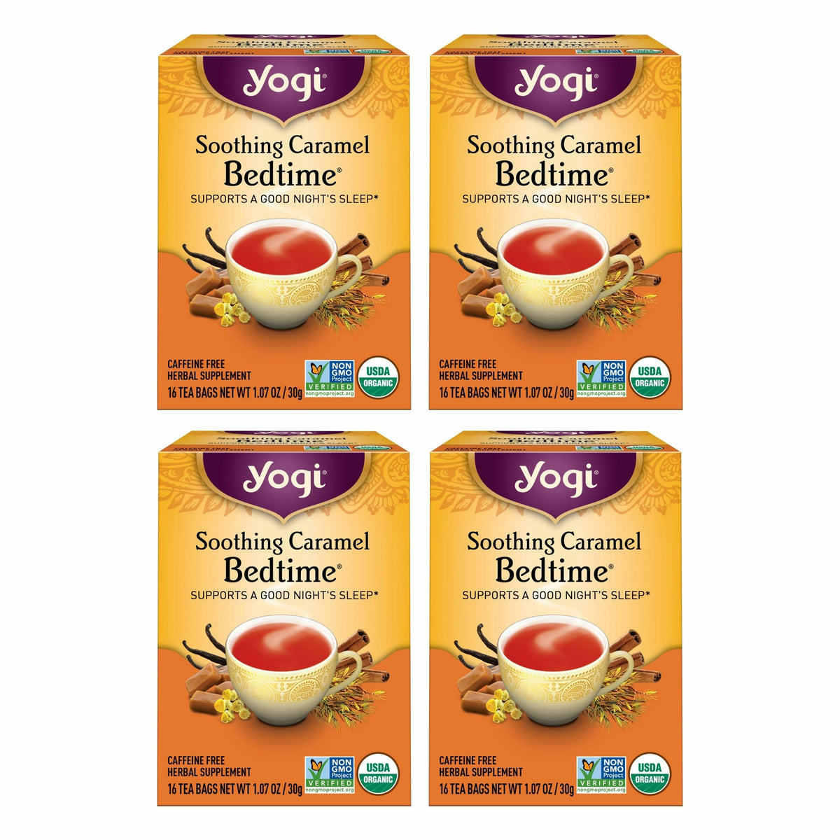 Yogi empaque frontal mostrando diseño y beneficios para relajación