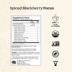 Primer plano de bolsita Yogi Spiced Blackberry mostrando la textura y sello de calidad