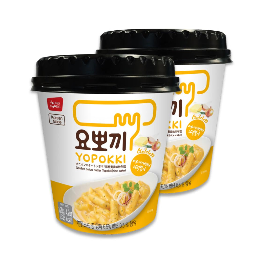 Yopokki vaso frontal mostrando empaque práctico y listo para calentar