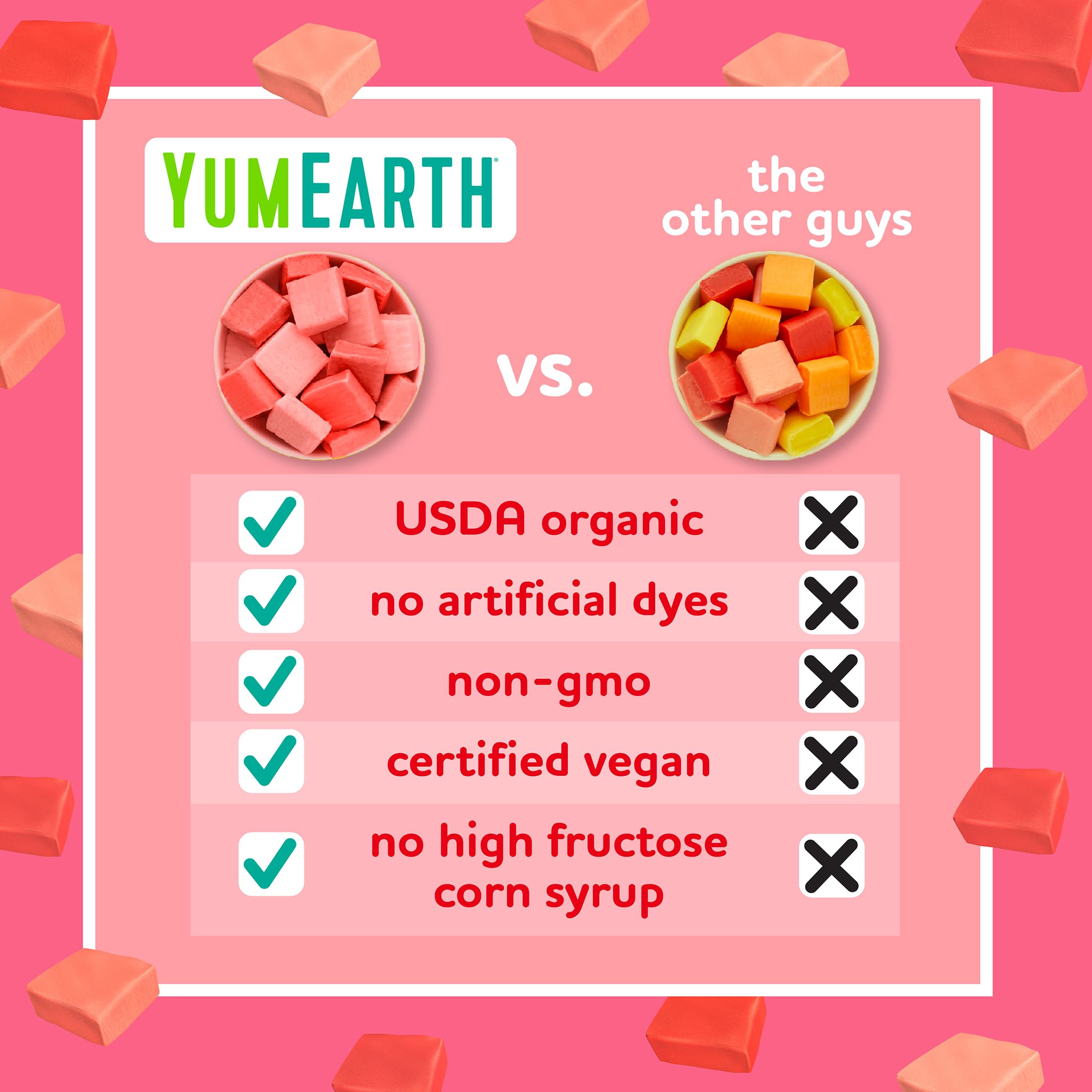YumEarth etiqueta orgánica USDA y sello Non-GMO visible