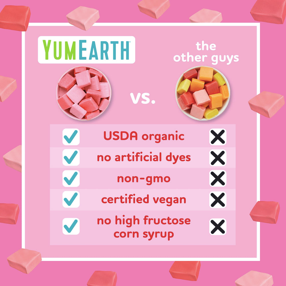 YumEarth etiqueta orgánica USDA y sello Non-GMO visible