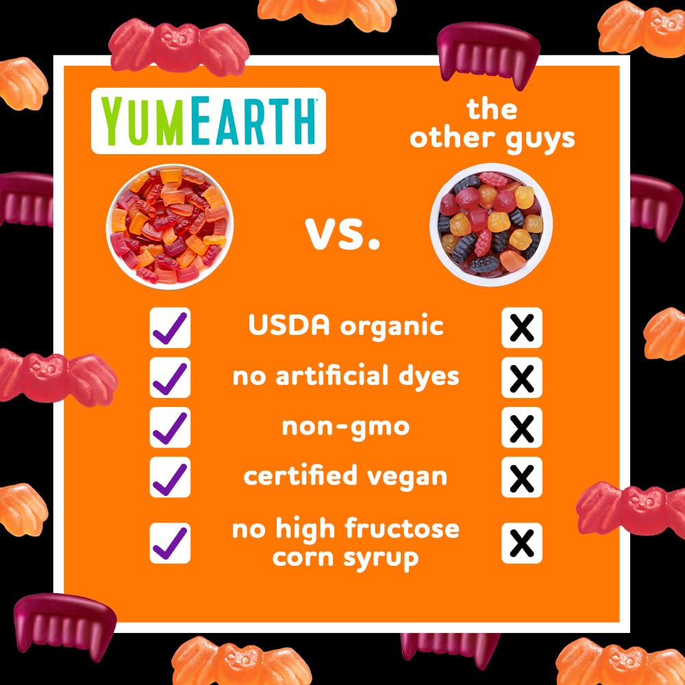 YumEarth etiqueta con sellos orgánico y Non-GMO visibles