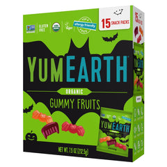 YumEarth paquete frontal mostrando colores naturales y porciones individuales