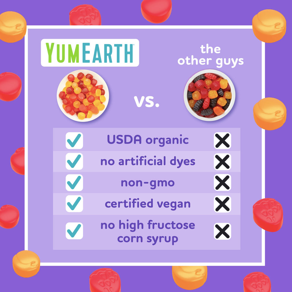 YumEarth bolsita individual abierta con snacks visibles, facilita porciones controladas