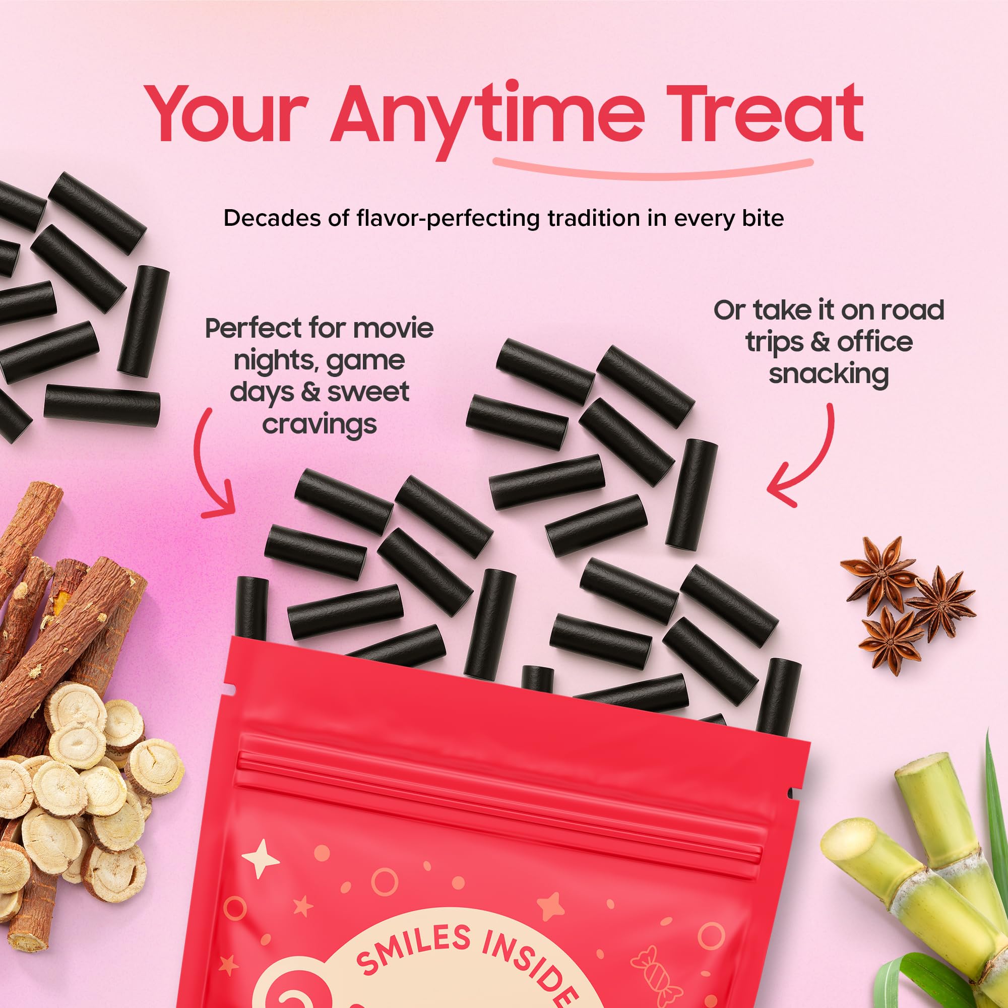 Yumkit ingredientes naturales sobre fondo: melaza y extracto de regaliz