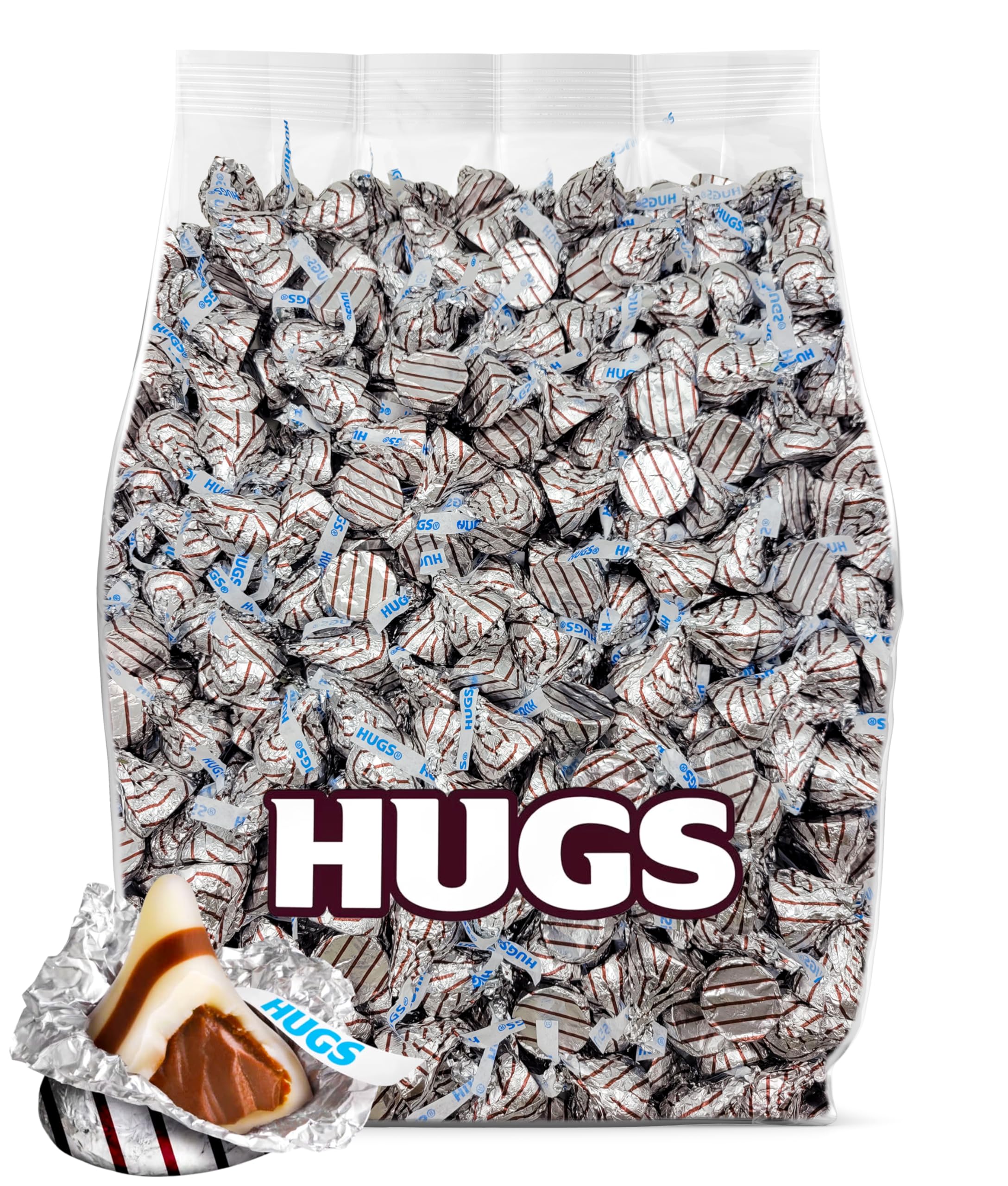 Yummy Chew Hugs envase frontal mostrando bolsa plateada y cantidad