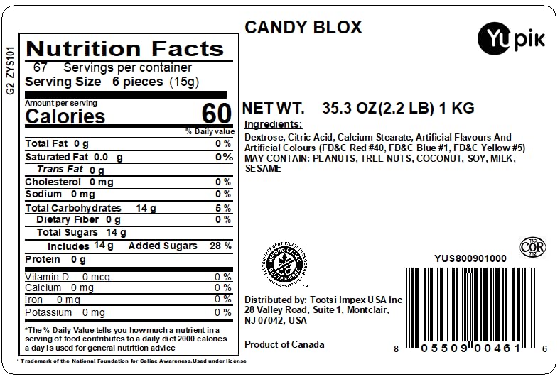 Yupik primer plano de la textura de los Candy Blox para apreciar firmeza y color