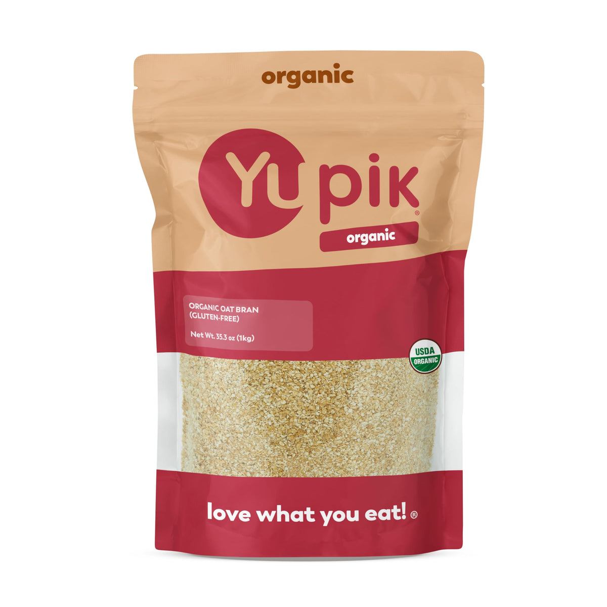Yupik salvado de avena envase frontal mostrando etiqueta y certificaciones, ideal para despensa
